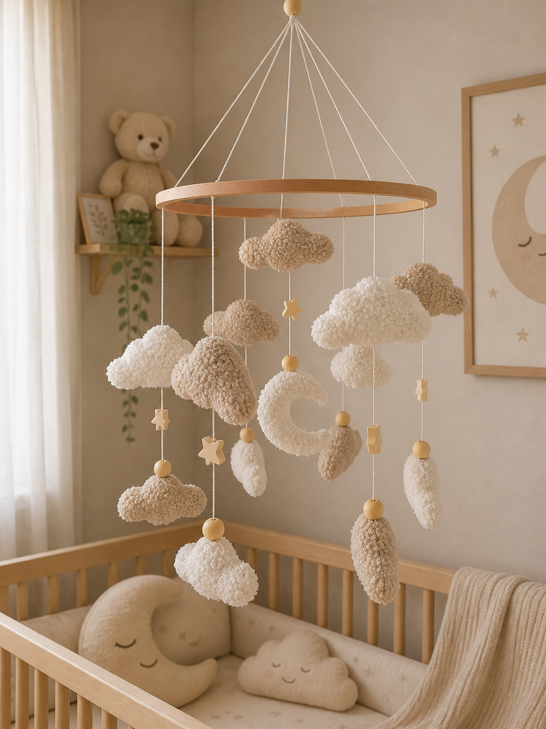 Teddy Wolken Baby Mobiel | Wolken, Maan & Sterren