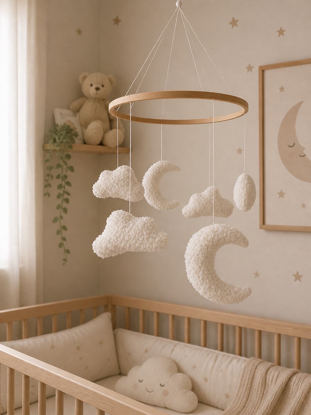Teddy Maan & Wolken Baby Mobiel | Maan, Wolken