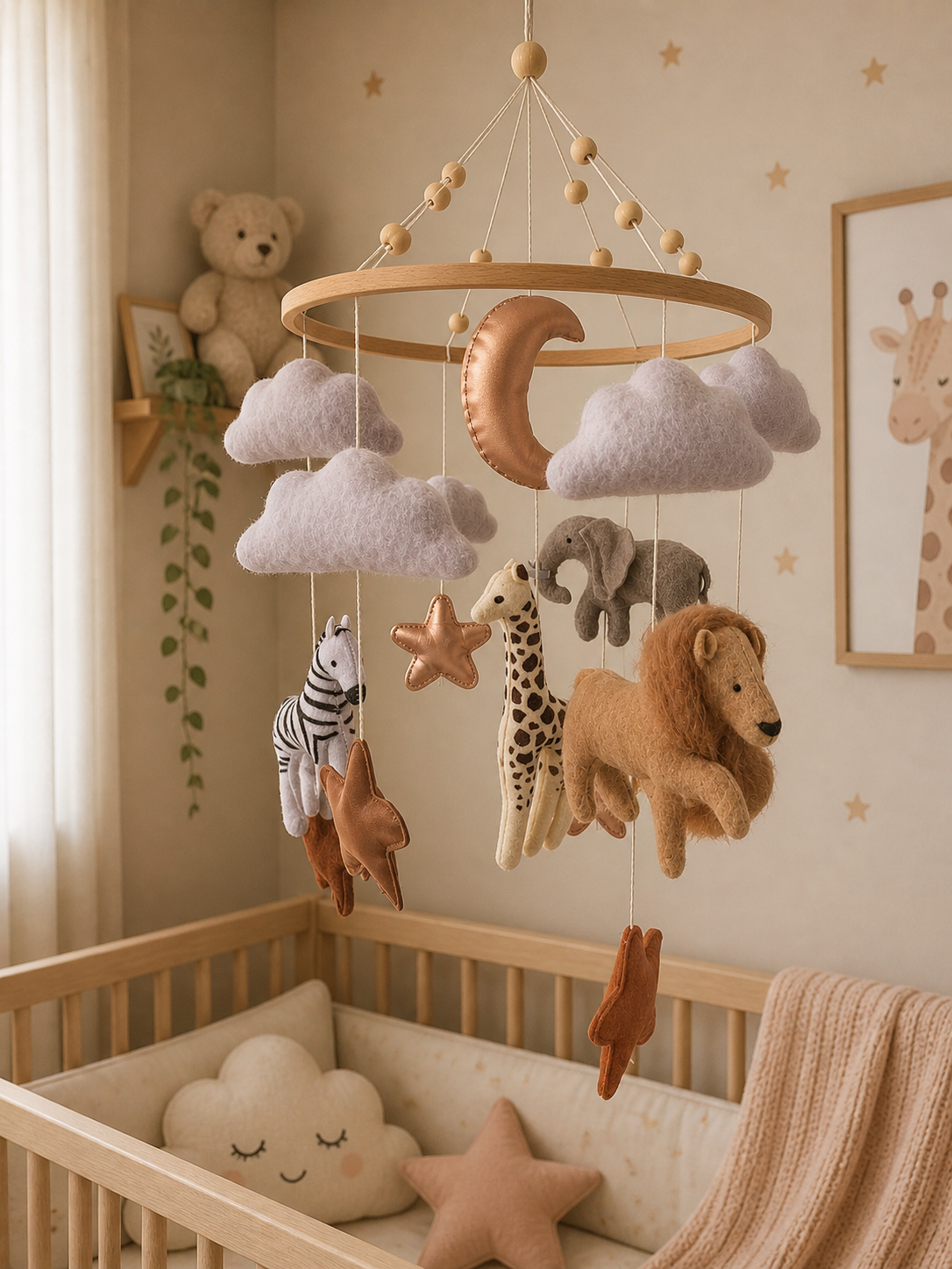 Safari Baby Mobiel | Leeuw, Giraf, Zebra & Olifant